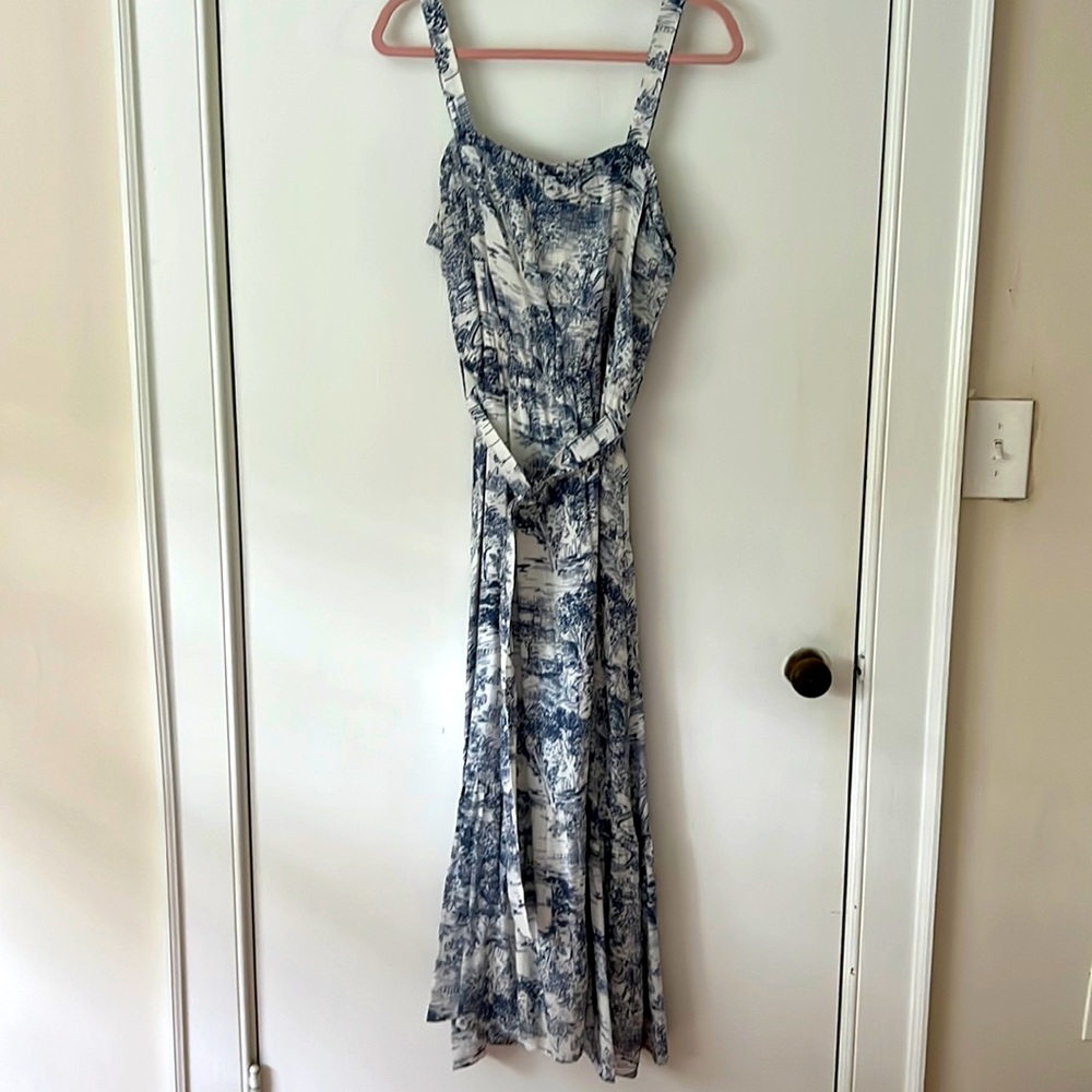 Lucy Paris Blue Toile Belted Midi Dress